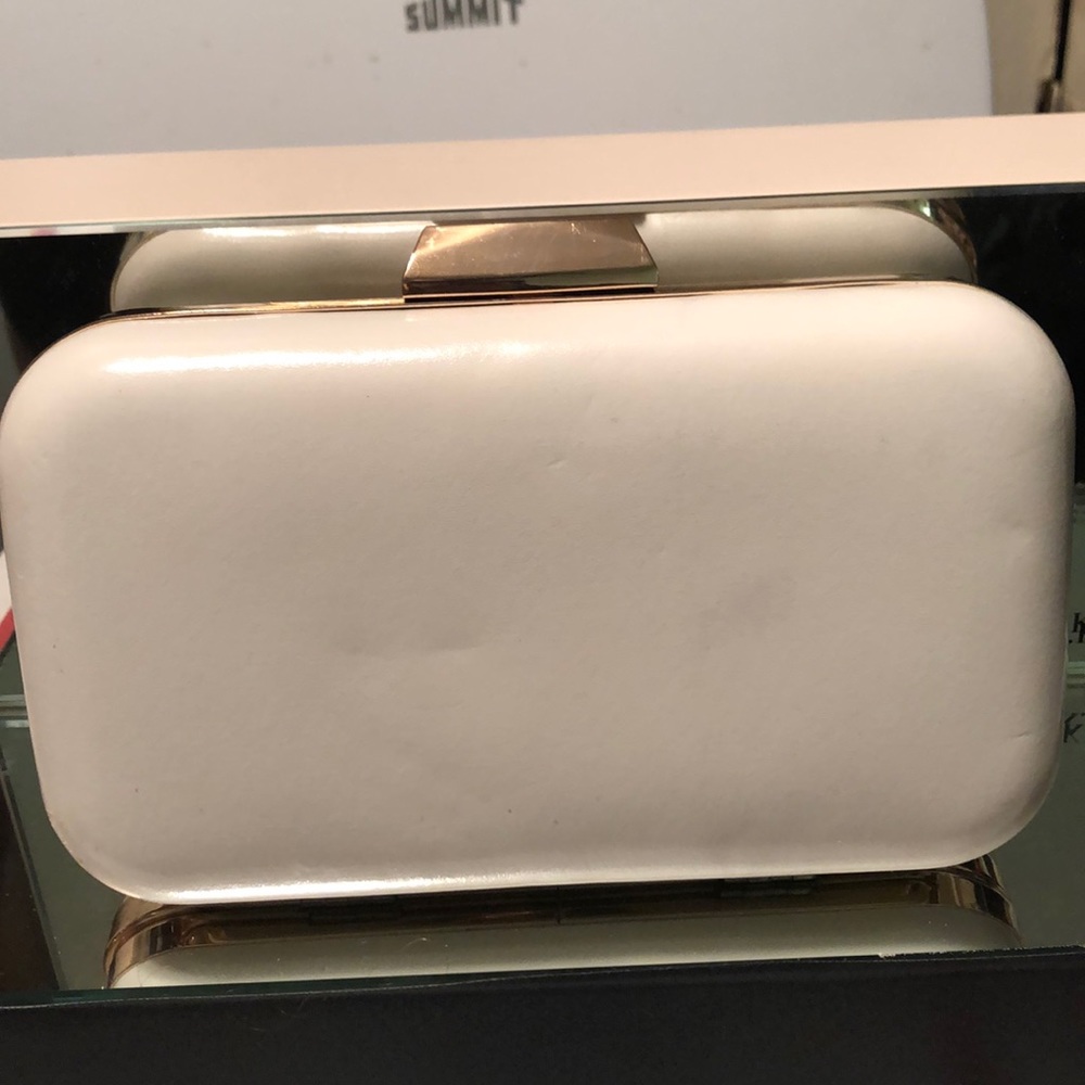 Pre loved white clutch w/satin flowers & stones on front - Picture 2 of 5